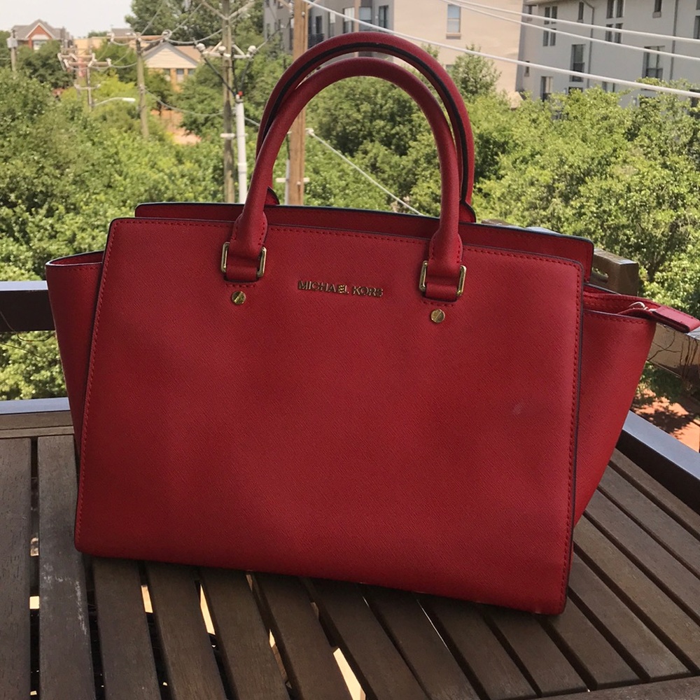 Michel Kors Red Leather Large Selma Satchel